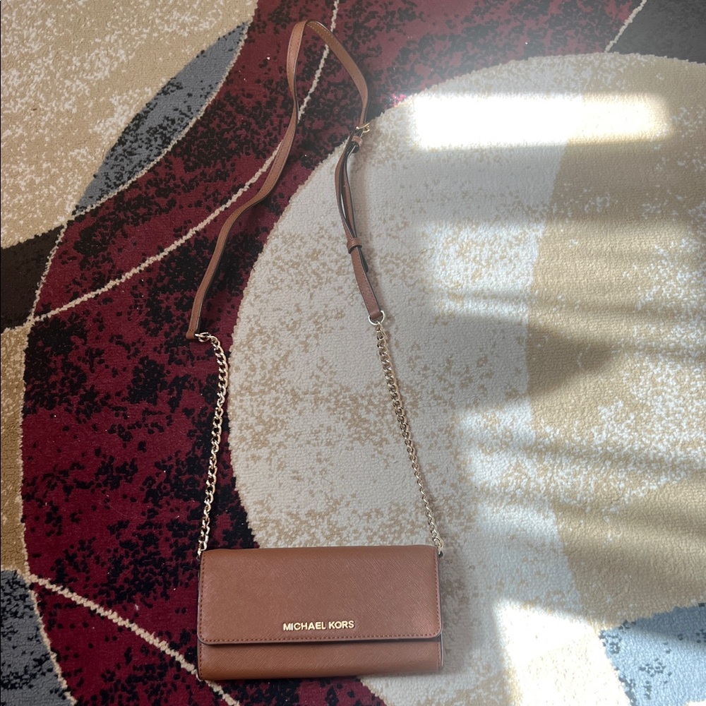 Michael Kors Tan Crossbody Bag with Gold Chain